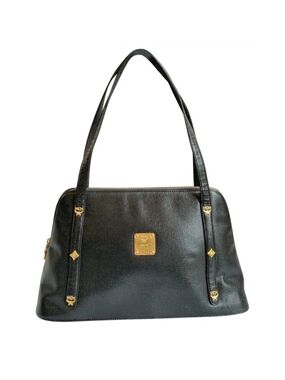 MCM Black Leather Shoulder Bag with Gold Hardware
